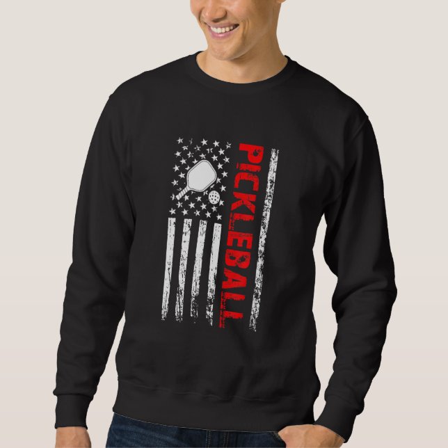 Vintage US Flag Pickleball Player Paddleball Lover Sweatshirt (Front)