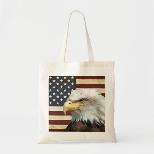 Vintage US Flag with American Bald Eagle Tote Bag