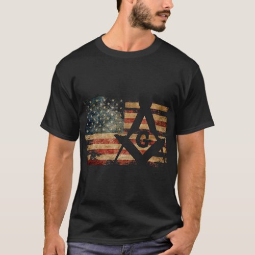 Vintage US Mason Flag Square and Compass Masonic S T_Shirt