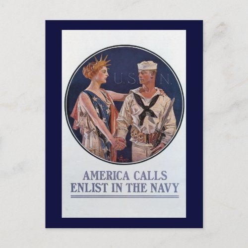 Vintage US Navy America Calls Recruiting poster Postcard