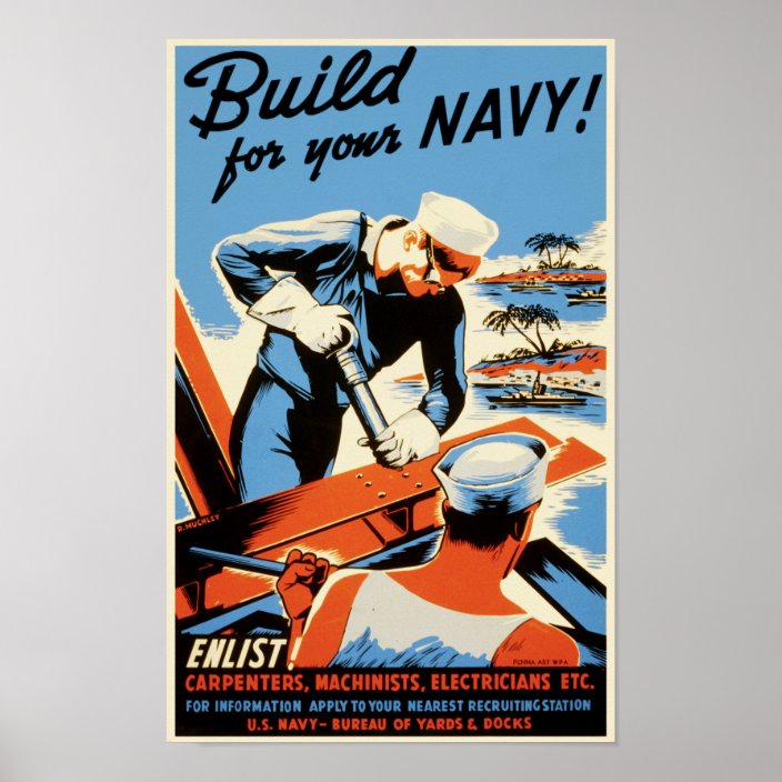 Vintage US Navy Poster - Build for your Navy | Zazzle.com