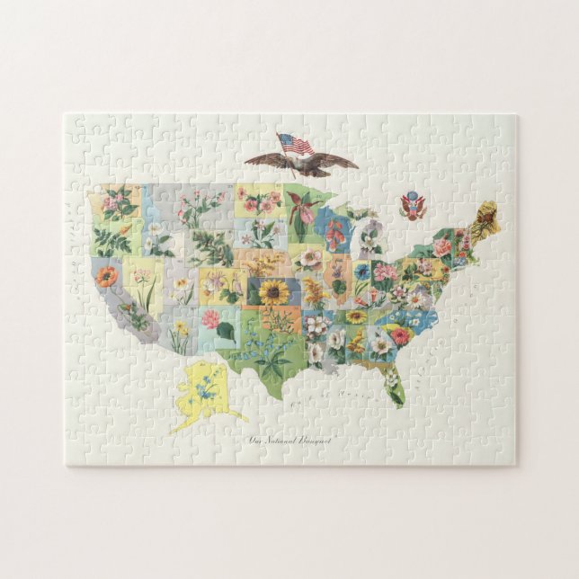 Vintage US State Flower Map (1911) Jigsaw Puzzle (Horizontal)