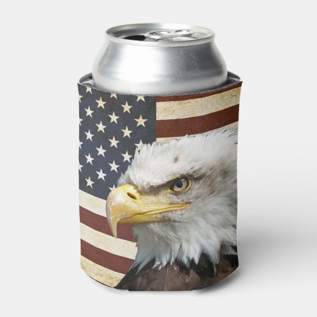 Vintage US USA Flag with American Eagle Can Cooler | Zazzle