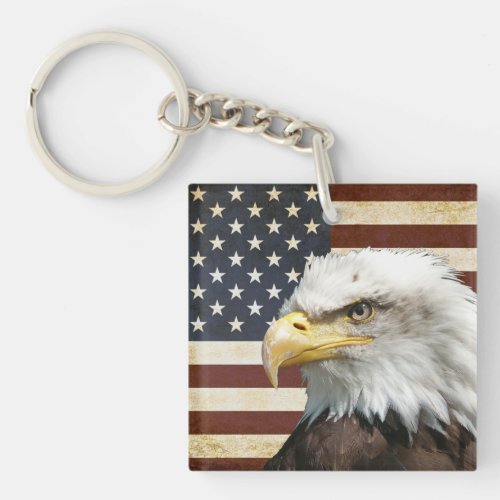 Vintage US USA Flag with American Eagle Keychain
