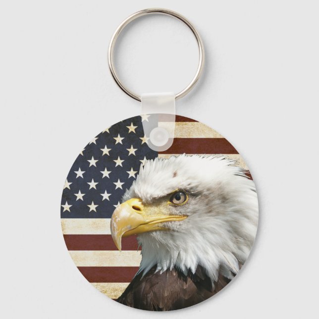 Vintage US USA Flag with American Eagle Keychain (Front)