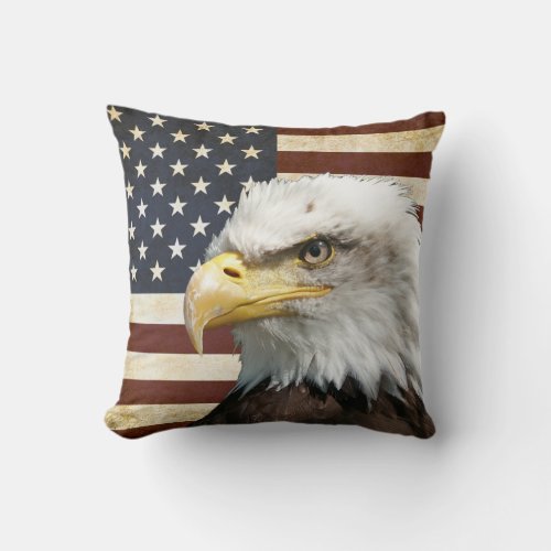 Vintage US USA Flag with American Eagle Throw Pillow