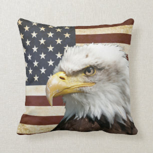 Vintage US USA Flag with American Eagle Throw Pillow