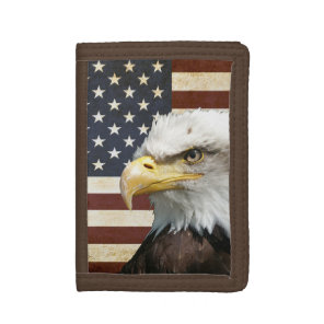 Vintage US USA Flag with American Eagle Tri-fold Wallet