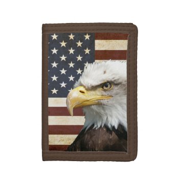 Vintage Us Usa Flag With American Eagle Tri-fold Wallet by Art_Design_by_Mylini at Zazzle