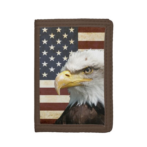 Vintage US USA Flag with American Eagle Tri_fold Wallet