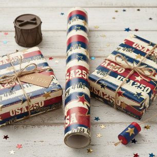 Vintage USA250 Stars & Stripes 4th of July ID1311 Wrapping Paper