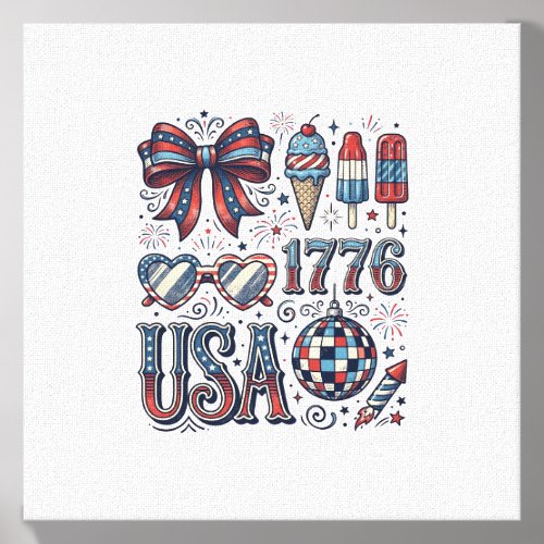 Vintage USA 1776 Patriotic Summer Shirt Design_1 Canvas Photo Tile