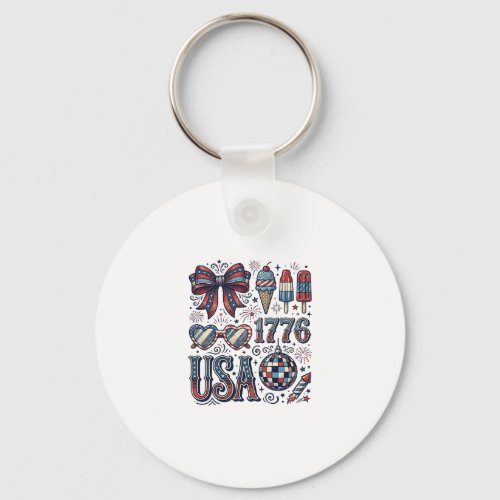 Vintage USA 1776 Patriotic Summer Shirt Design_1 Keychain
