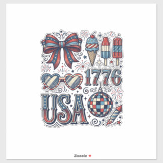 Vintage USA 1776 Patriotic Summer Shirt Design_1 Sticker