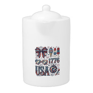 Vintage USA 1776 Patriotic Summer Shirt Design_1 Teapot