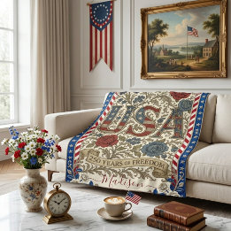 Vintage USA 250 Years of Freedom Victorian Garden  Fleece Blanket