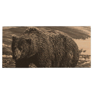 Vintage USA Alaska brown bear Case-Mate iPhone Cas Wood Flash Drive