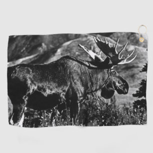 Vintage USA Alaska bull moose 1970 Jigsaw Puzzle Golf Towel