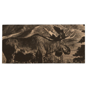 Vintage USA Alaska bull moose Case-Mate Samsung Ga Wood Flash Drive