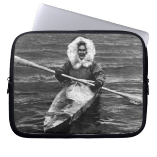 Vintage USA Alaska eskimo and his kayak 1970 iPad Laptop Sleeve