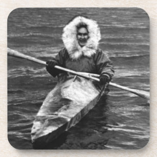 Vintage USA Alaska eskimo and his kayak Beverage Coaster