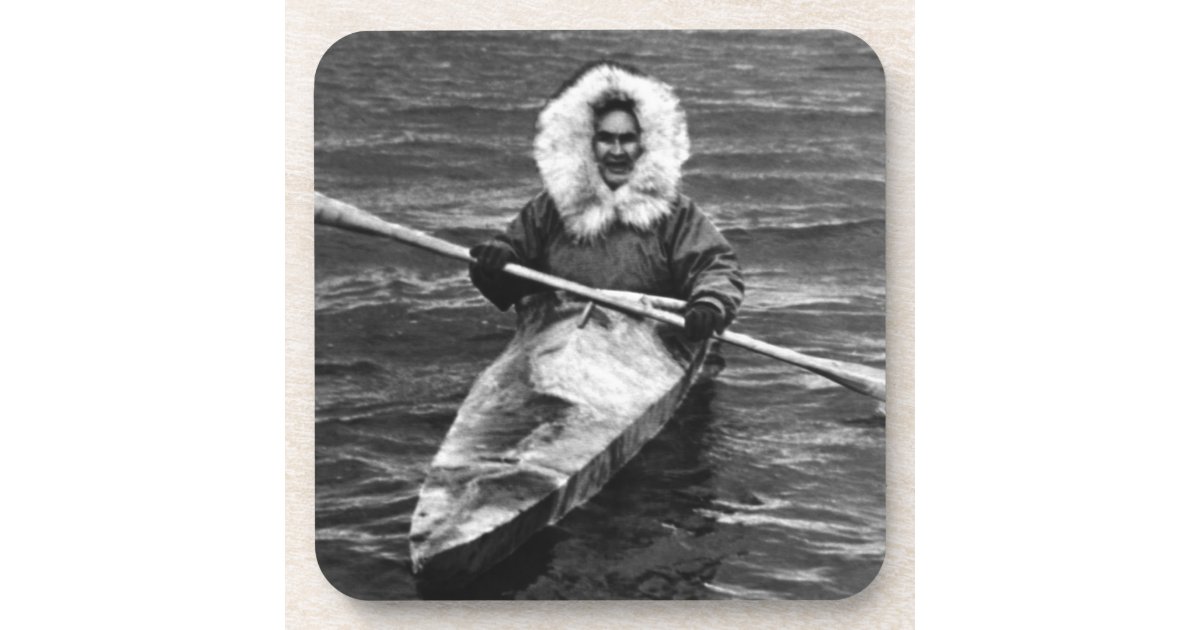 Vintage USA Alaska eskimo and his kayak Beverage Coaster | Zazzle