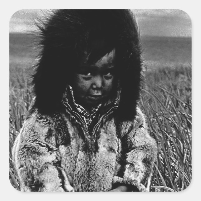 Vintage USA Alaska eskimo boy 1970 Square Sticker (Front)