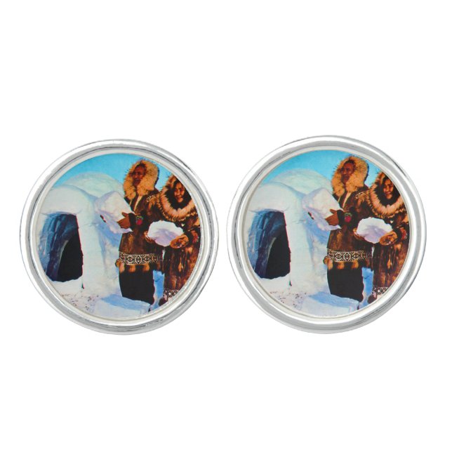 Vintage USA Alaska igloo builders Cufflinks (Front)