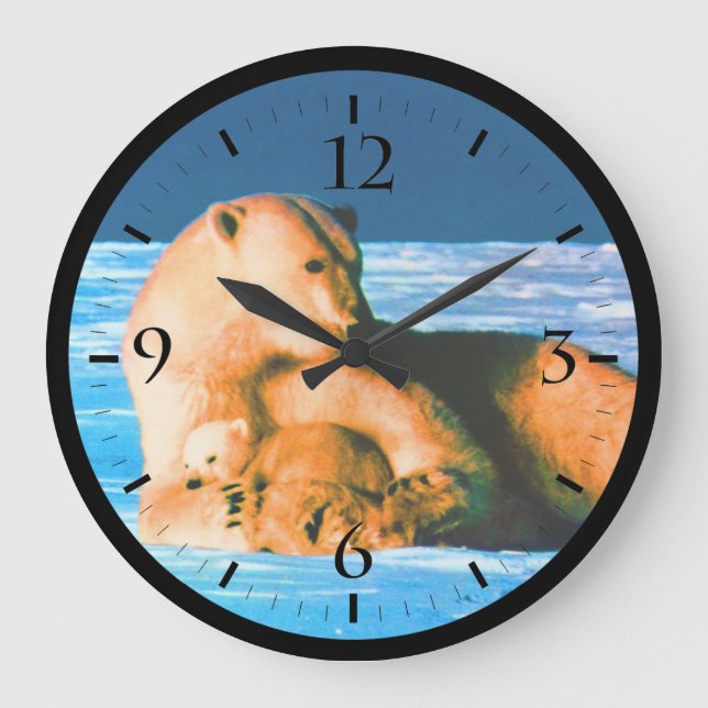Vintage USA Alaska mother polar bear Large Clock (Front)