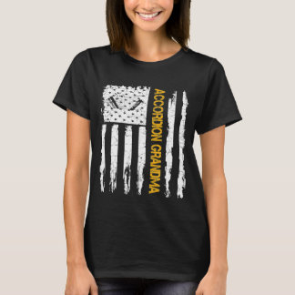 Vintage Usa American Flag Accordion Grandma Silhou T-Shirt