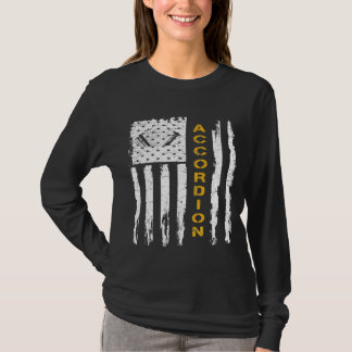 Vintage Usa American Flag Accordion Player Silhoue T-Shirt