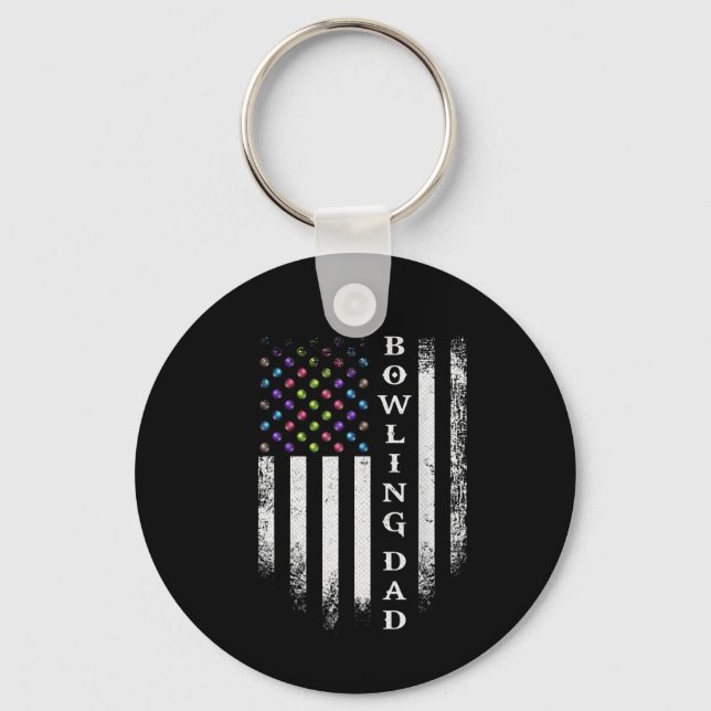 Vintage USA American Flag Bowling Dad Bowler Keychain (Front)