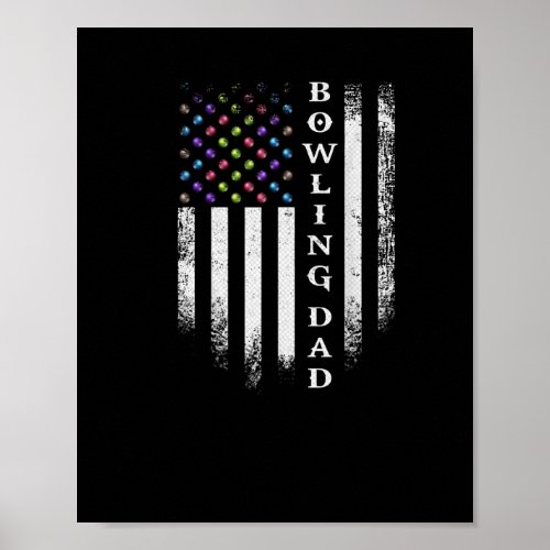 Vintage USA American Flag Bowling Dad Bowler Poster