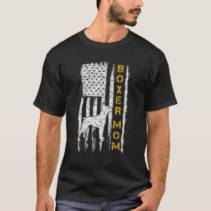 Vintage USA American Flag Boxer Dog Mom Silhouette T-Shirt