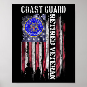 Vintage Usa American Flag Coast Guard Proud Retire Poster