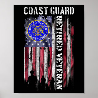 Vintage Usa American Flag Coast Guard Proud Retire Poster
