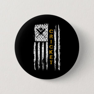 Vintage Usa American Flag Cricket Player Silhouett Button
