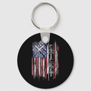 Vintage Usa American Flag Cricket Player Silhouett Keychain