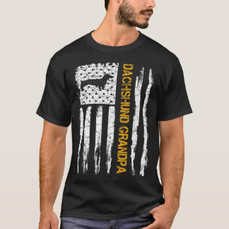 Vintage USA American Flag Dachshund Grandpa Silhou T-Shirt