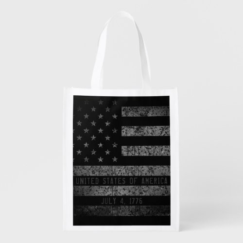 Vintage USA American Flag Distressed Text Grocery Bag