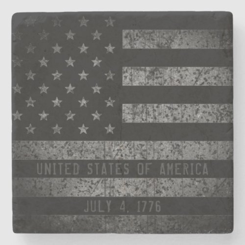 Vintage USA American Flag Distressed Text Stone Coaster