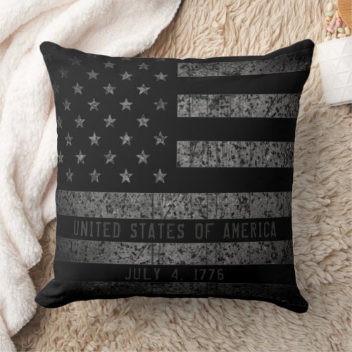 Vintage USA American Flag Distressed Text Throw Pillow