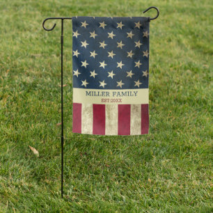 Vintage USA American Flag Family Name Rustic