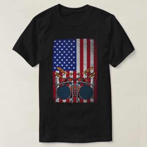 Vintage USA American Flag Funny Drummer Musicians  T_Shirt