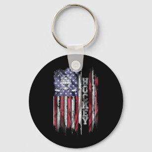 Vintage Usa American Flag Hockey Player Silhouette Keychain