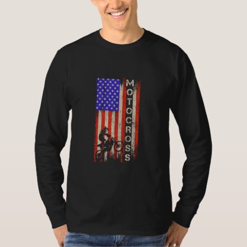 Vintage USA American Flag Motocross Dirt Bike Silh T_Shirt