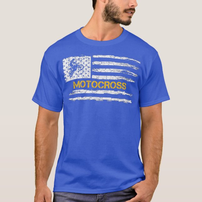 Vintage USA American Flag Motocross Dirt Bike T-Shirt (Front)