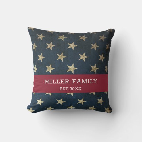 Vintage USA American Flag Name Stars Stripes Outdoor Pillow