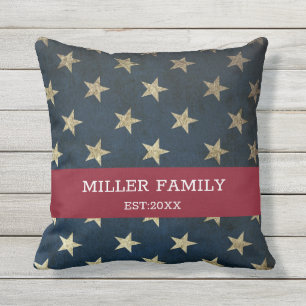 Vintage USA American Flag Name Stars Stripes Outdoor Pillow