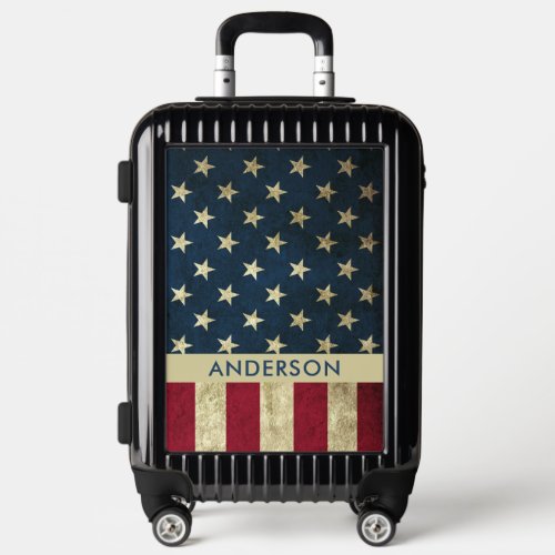Vintage USA American Flag  Patriotic Custom Name Luggage